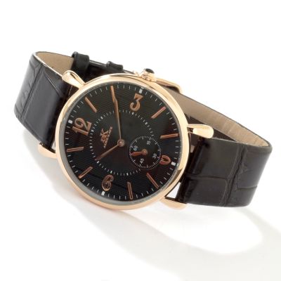 Adee Kaye Men's Dizon Collection Stainless Steel Leather Strap Watch