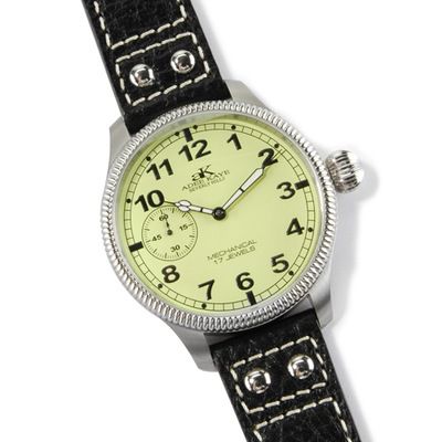 Adee Kaye Men's Pilot Collection Stainless Steel Leather Strap Watch