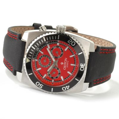 Croton Men's Multi-Function Leather Strap Watch