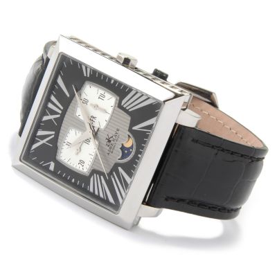 Adee Kaye Men's Monaco Moon-Phase Leather Strap Watch