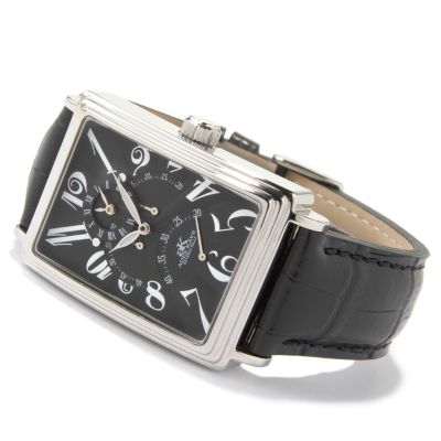 Adee Kaye Men's Retrograde Collection Leather Strap Watch