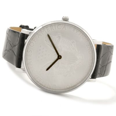 Croton Men's 2008 Silver Dollar Coin Leather Strap Watch