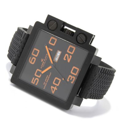 Adee Kaye Mens Blaze Collection Black Ionic Plated Square Case Watch