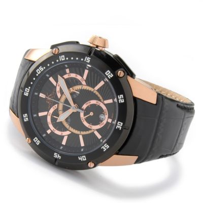Adee Kaye Men's Sly Collection Quartz Chronograph Genuine Leather Watch