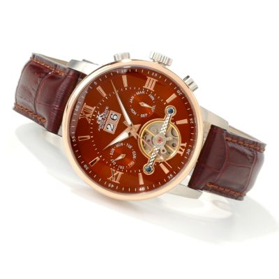 Adee Kaye Men's Attivo Automatic Multi-Function Leather Strap Watch