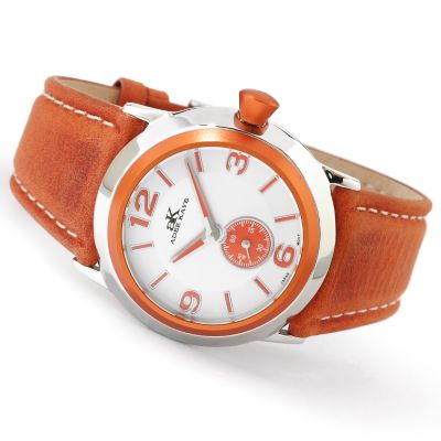 Adee Kaye Women's Slick Collection Stainless Steel Leather Strap Watch