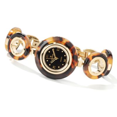 Croton Women's Tortoise Shell Patterned Circle Link Watch