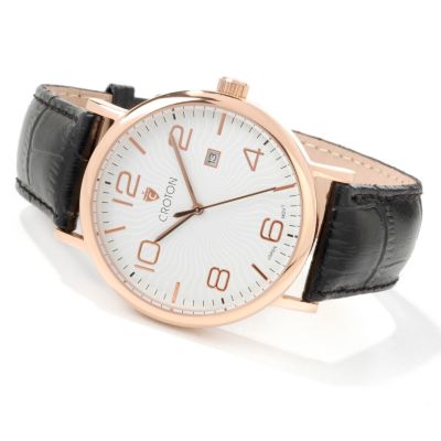 Croton Men's Classic Genuine Leather Strap Watch