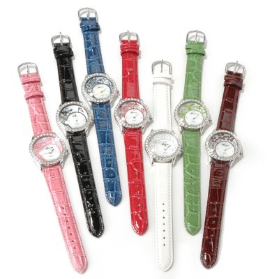 Croton Women's Genevex 7-in-1 Floral Design Leather Strap Watch Set