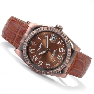 Croton Men's or Women's Coin Edge Bezel Leather Strap Watch