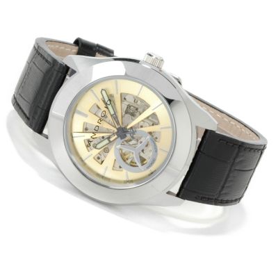 Android Men's "V" Skeleton Automatic Tungsten Open Heart Leather Strap Watch