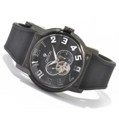 J176829 - Croton Men's Automatic Semi-Skeleton Stainless Steel Rubber Strap Watch