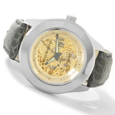J176948 - Android Men's Virtuoso Patriot Diamond Skeleton Alligator Strap Watch