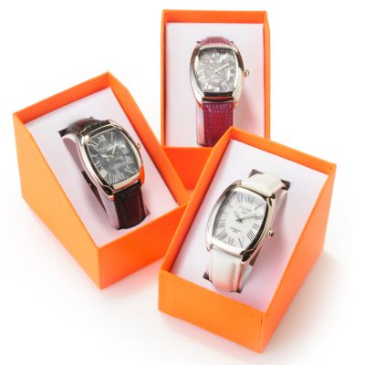 Activa Women's Quartz Tonneau Mother-of-Pearl Dial Set-of-Three Strap Watches