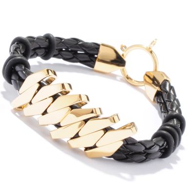 Invicta Elements Woven Leather & Stainless Steel 8.5" Black Men's Bracelet