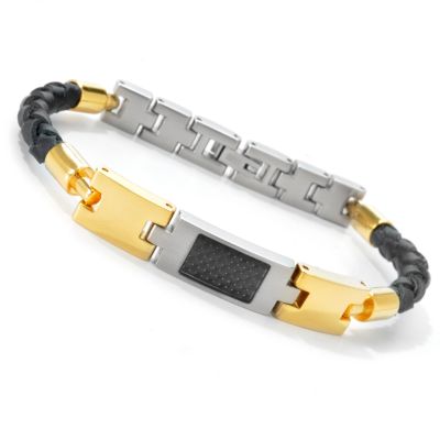 J177023 - Invicta Elements Leather & Stainless Steel 8.75" Men's Bracelet