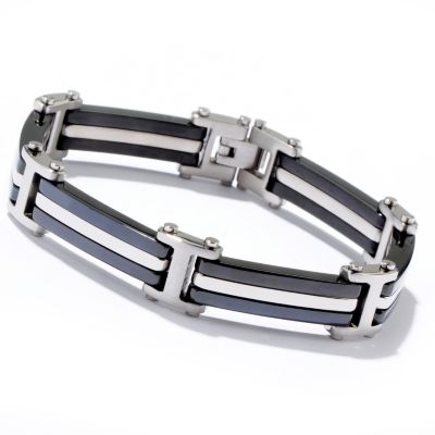 J177027 - Invicta Elements Stainless Steel 8.38" Men's Silver-tone & Black IP Bracelet