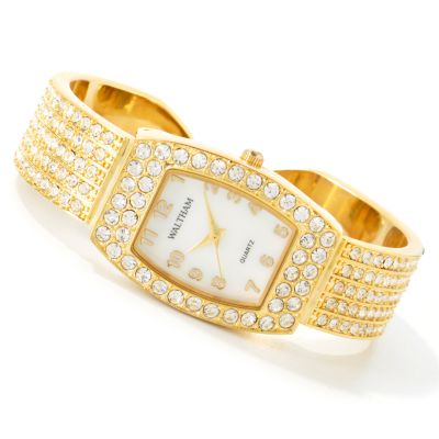 J177059 - Waltham Women's Tonneau Dial Crystal Pave Cuff Bracelet Watch