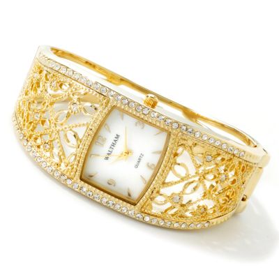 J177068 - Waltham Women's Crystal Accent Filigree Bangle Bracelet Watch
