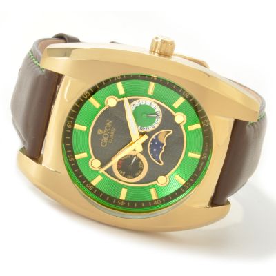 J177159 - Croton Men's Calendar & Moon Phase Stainless Steel Leather Strap Watch