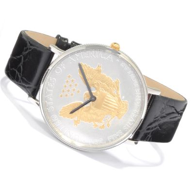 J177168 - Croton Men's 2009 Silver Dollar Coin Leather Strap Watch
