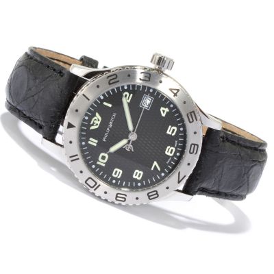 Philip Men's Admiral Swiss Quartz Three-Hand Crocodile Strap Watch