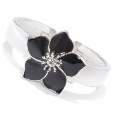 Waltham Women's Enamel Flower Crystal Accent Cuff Bracelet Watch
