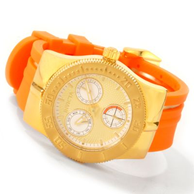 Invicta Women's Quartz Day & Date 18K Gold-Plate Case Rubber Strap Watch