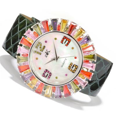 Adee Kaye Women's Picaso Collection Austrian Crystal Accent Leather Strap Watch