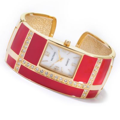 Waltham Women's Crystal Accent & Enamel Finish Cuff Bracelet Watch
