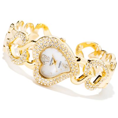 Waltham Women's Heart Shaped Crystal Accent Cuff Bracelet Watch