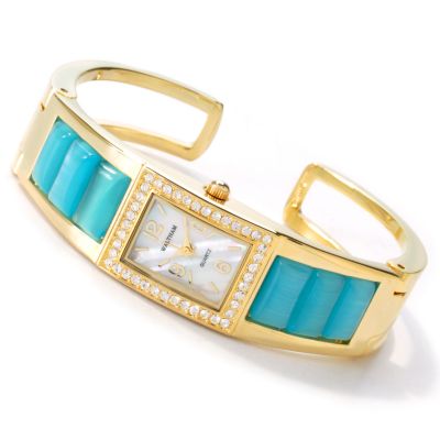 Waltham Women's Crystal & Cat's Eye Stone Accent Cuff Bracelet Watch