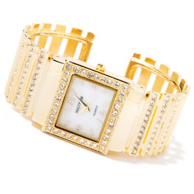 Waltham Women's Crystal Accent Lined Cuff Bracelet Watch