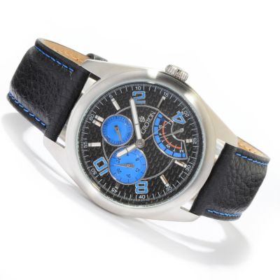 Croton Men's Multifunction Carbon Fiber Dial Leather Strap Watch
