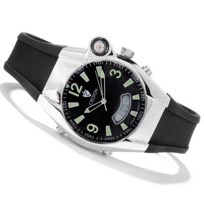 Croton Men's Digital Display & Compass Stainless Steel Rubber Strap Watch
