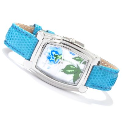 Croton Women's Flower Motif Dial Lizard Strap Watch