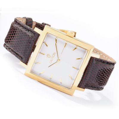 J177590 - Croton Men's Classic Style Square Swiss Quartz Movement Lizard Strap Watch