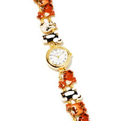 J177634 - Waltham Women's Playful Pets Kitten or Puppy Enamel Bracelet Watch 