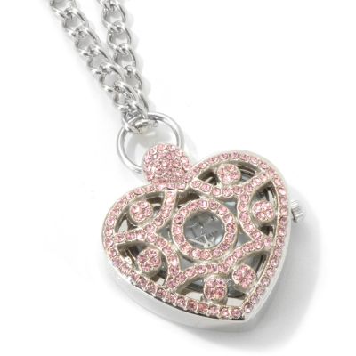 Waltham Women's Crystal-Covered Heart Pendant Watch Necklace