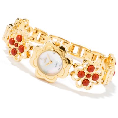 Croton Women's Flower Design Genuine Stone Accent Bracelet Watch