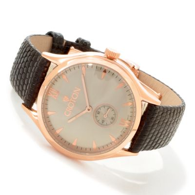 J177892 - Croton Men's Ermex Vintage-Style Swiss Quartz  Lizard Strap Watch