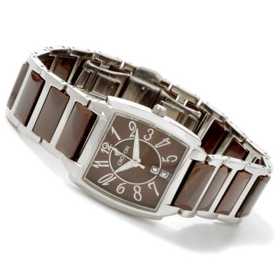 J177899 - Croton Women's Xanthian Quartz Rounded Square Ceramic & Stainless Steel Watch