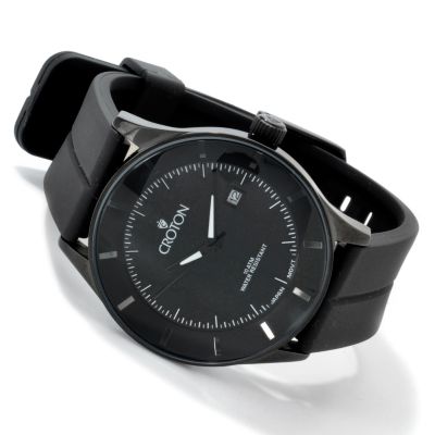 J177975 - Croton Men's Quartz Black Rubber Strap Watch