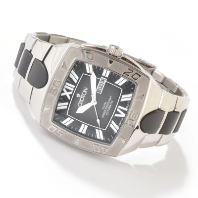 Croton Men's Super C Square Automatic Stainless Steel & Rubber Bracelet Watch
