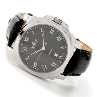 J177986 - Nicolet Men's Three Hand Swiss Automatic Movement Crocodile Strap Watch