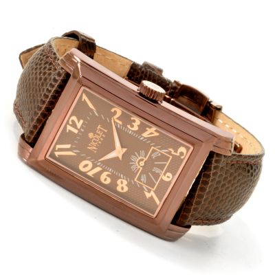 Nicolet Men's Rectangle Case Swiss Quartz Movement Lizard Strap Watch