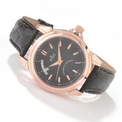 Nicolet Men's Day & Date Swiss Automatic Movement Crocodile Strap Watch