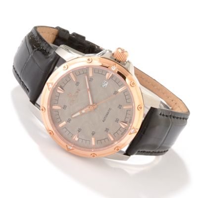 J177994 - Croton Men's Swiss Automatic Movement Diamond Accent Alligator Strap Watch