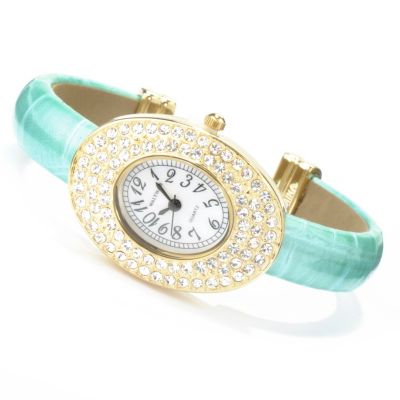 J178036 - Waltham Women's Crystal Mother-of-Pearl Leather Cuff Watch