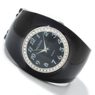 J178051 - Waltham Women's Bold Retro Crystal Bezel Quartz Bangle Bracelet
